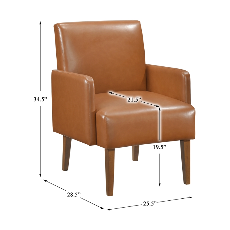 Pemberly Row Faux Leather Accent Chair with Walnut Legs in Matte Brown