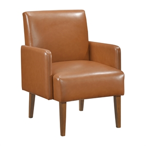 Pemberly Row Faux Leather Accent Chair with Walnut Legs in Matte Brown