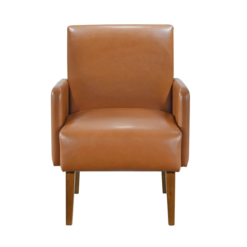 Pemberly Row Faux Leather Accent Chair with Walnut Legs in Matte Brown