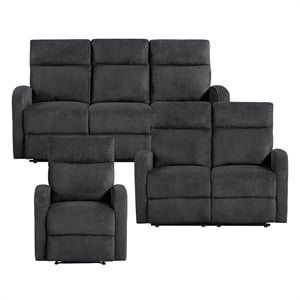 Pemberly Row Dark Gray Microfiber 3-Piece Reclining Sofa Loveseat & Chair Set