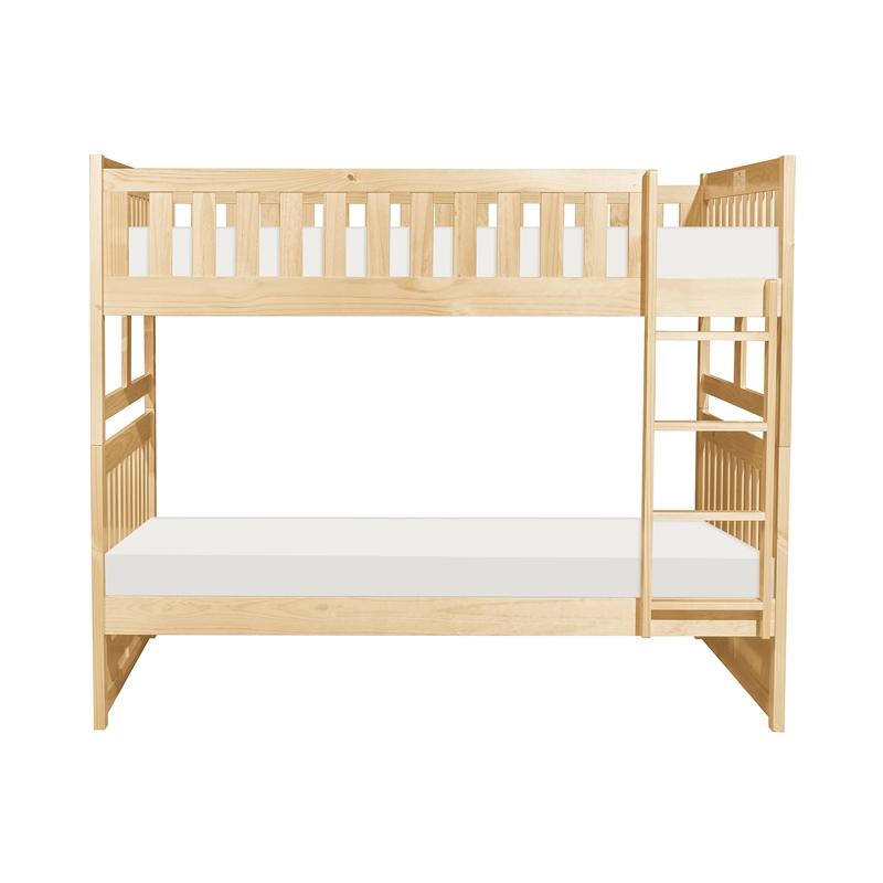 Pemberly Row Wood Full-Over-Full Bunk Bed with Guard Rails in Natural Pine