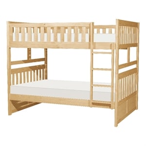 Pemberly Row Wood Full-Over-Full Bunk Bed with Guard Rails in Natural Pine