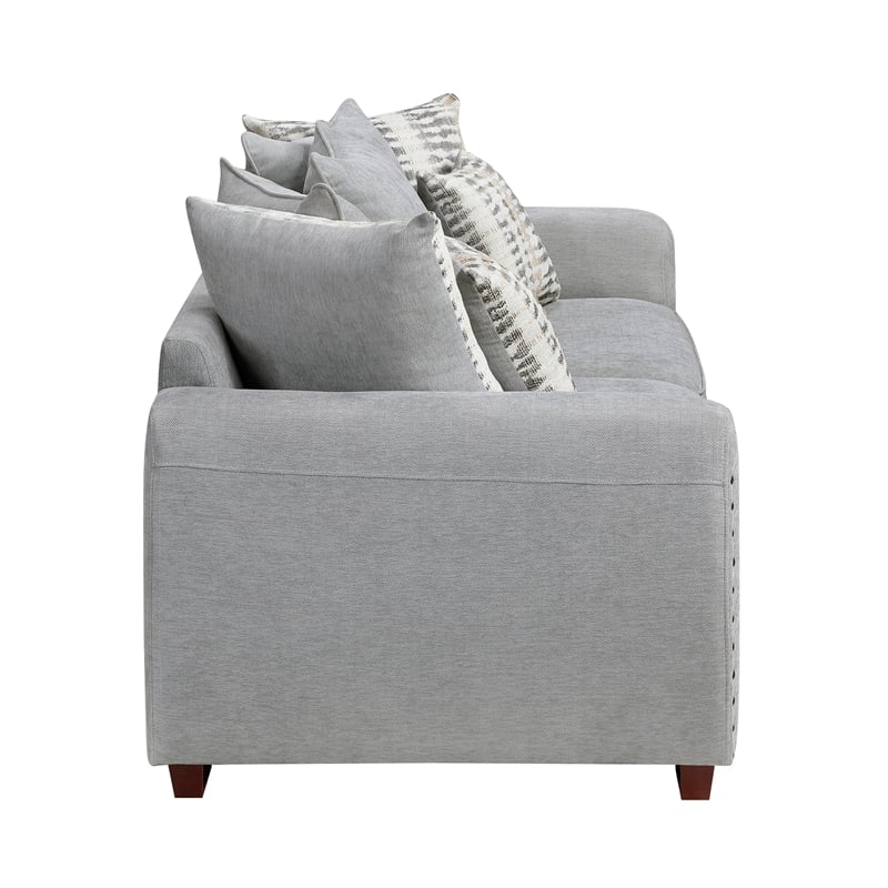 Pemberly Row Chenille Loveseat with Nailhead Trim & Reversible Cushions in Gray