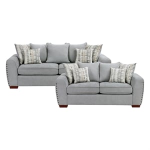Pemberly Row Chenille Loveseat with Nailhead Trim & Reversible Cushions in Gray