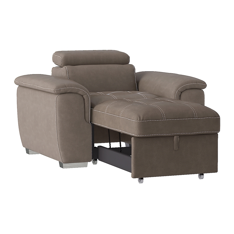 Pemberly Row Microfiber Accent Chair with Pull-Out Ottoman in Taupe