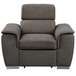 Pemberly Row Microfiber Accent Chair with Pull-Out Ottoman in Taupe