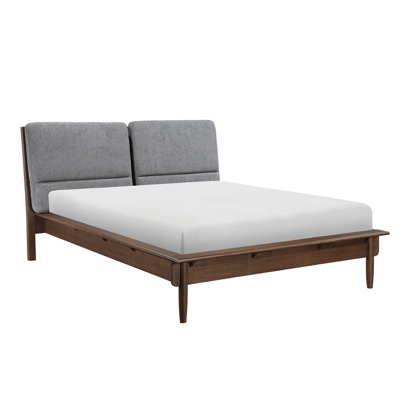 Pemberly Row Eastern King Platform Bed with Padded Headboard in Walnut