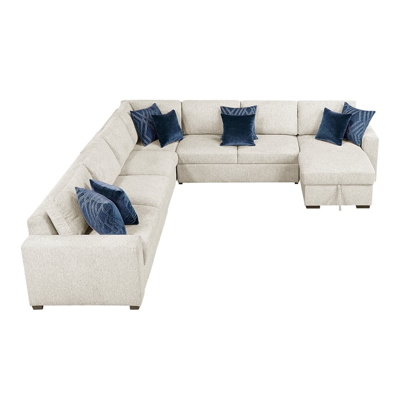 Pemberly Row Microfiber 5-Piece Modular Sectional with Storage Chaise in Beige