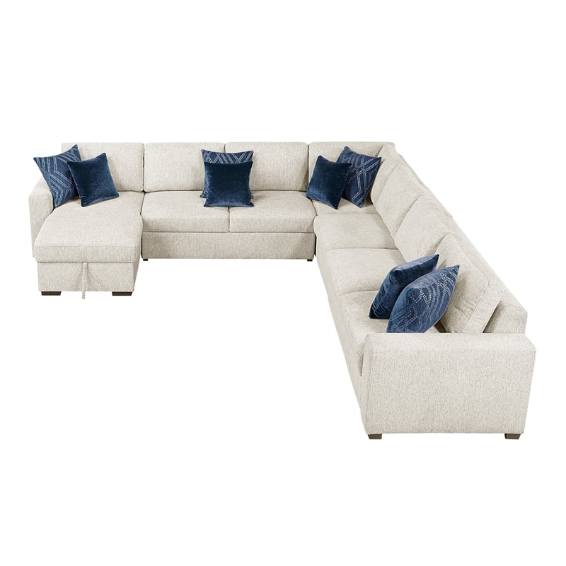 Pemberly Row Microfiber 5-Piece Modular Sectional with Storage Chaise in Beige