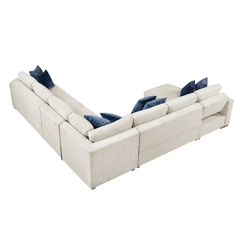 Pemberly Row Microfiber 5-Piece Modular Sectional with Storage Chaise in Beige