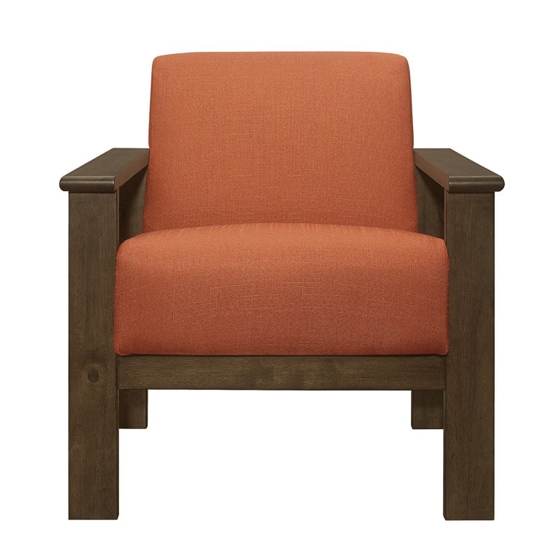 Pemberly Row Solid Wood Accent Chair with Slat Arms & Storage in Walnut & Orange