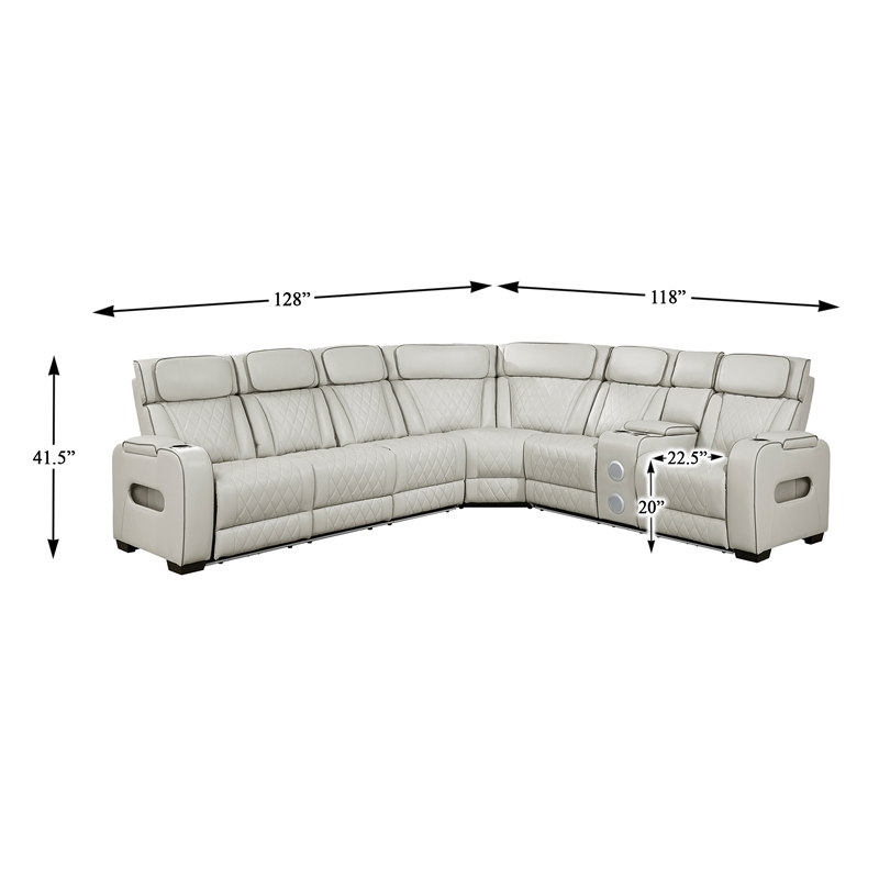 Pemberly Row Faux Leather 3-Piece Power Reclining Sectional with LED in Taupe