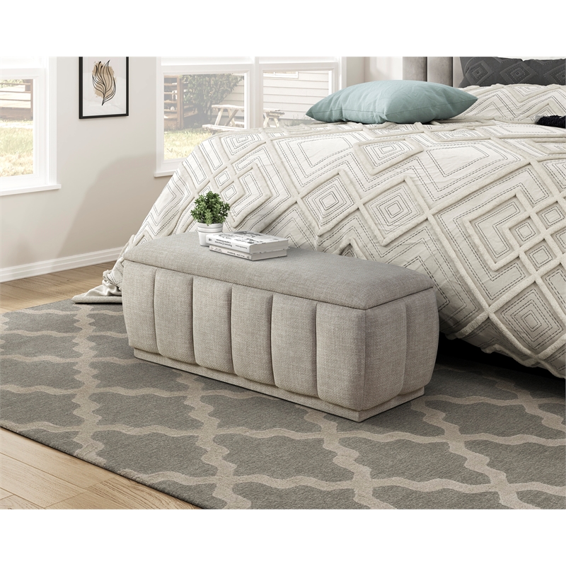 Pemberly Row Textured Fabric Lift-Top Storage Bench with Foam Cushion in Taupe