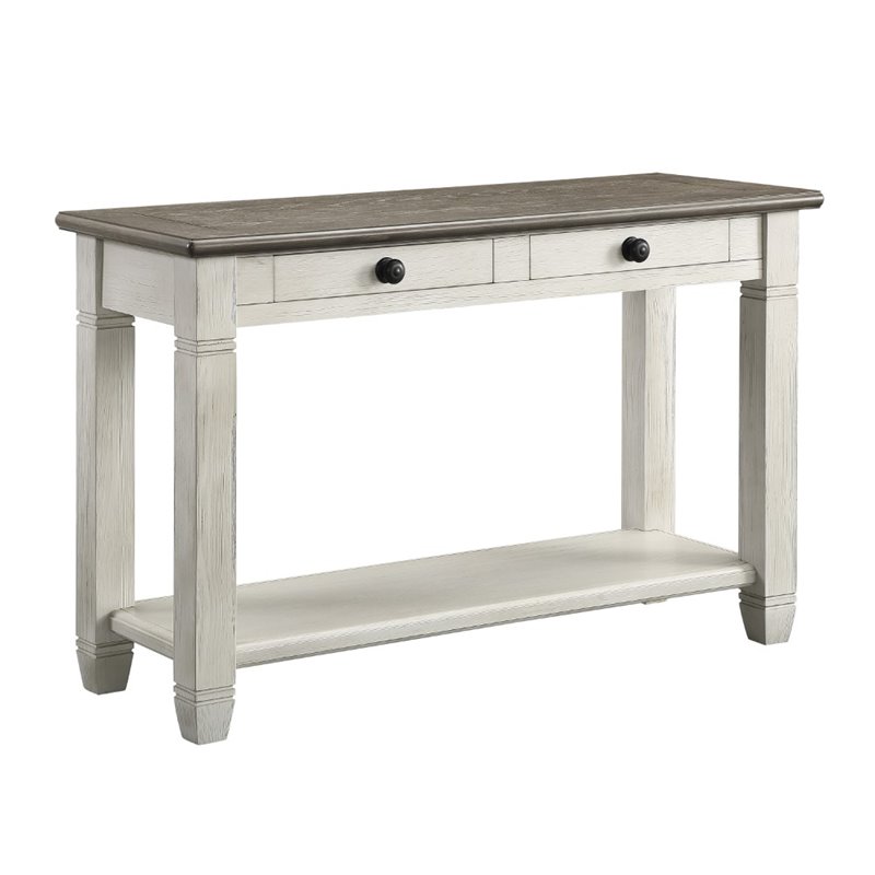 Pemberly Row 2-Tone Wood 2-Drawer Console Table in Antique White