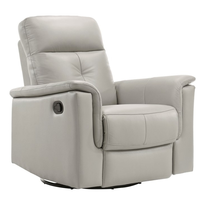 Pemberly Row Leather Match Swivel Glider Reclining Chair in Silver