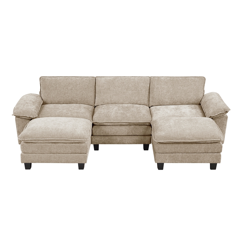 Pemberly Row Chenille 5-Piece Modular Sectional with 2 Ottomans in Taupe