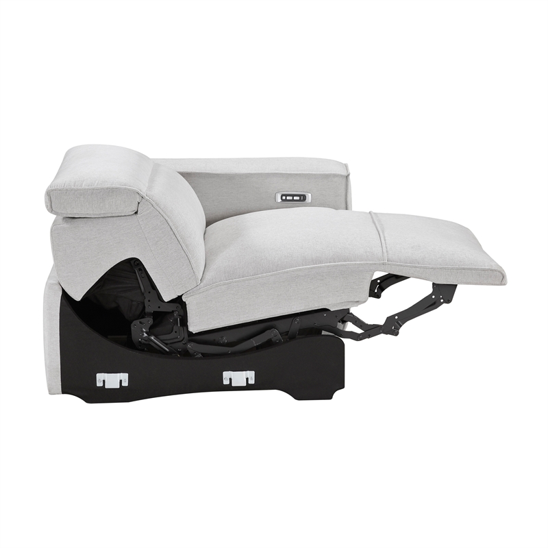Pemberly Row Microfiber Power Right Reclining Chair with USB Ports in Light Gray