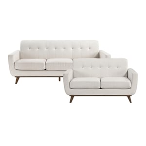 Pemberly Row Textured Fabric Tufted 2-Piece Sofa and Loveseat Set in Beige