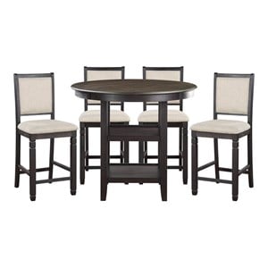 Pemberly Row 5-Pc Counter Height Dining Set with Shelf Base in Beige/Black/Brown