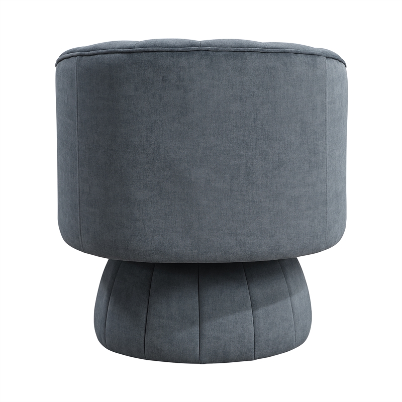 Pemberly Row Velvet Swivel Barrel Accent Chair with Channel Stitching in Gray