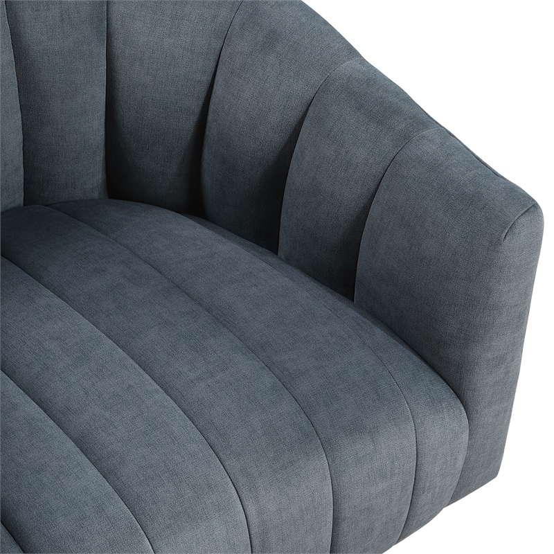 Pemberly Row Velvet Swivel Barrel Accent Chair with Channel Stitching in Gray