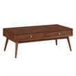 Pemberly Row Contemporary Wood 2-Drawer Coffee Table with Shelf in Brown