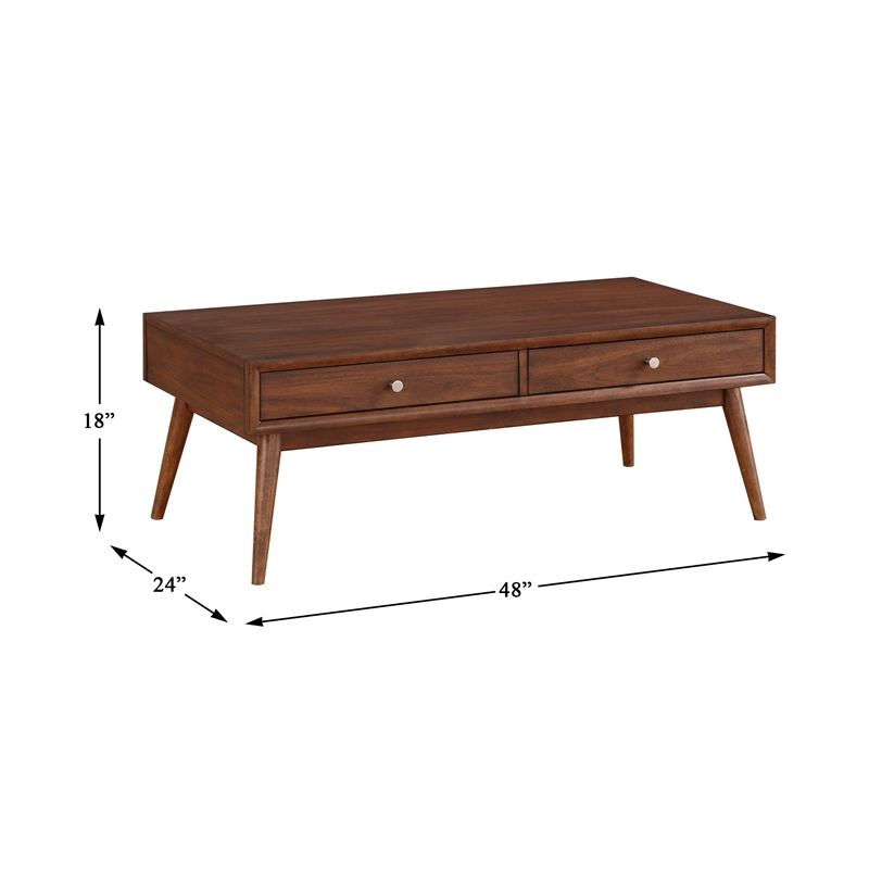 Pemberly Row Contemporary Wood 2-Drawer Coffee Table with Shelf in Brown