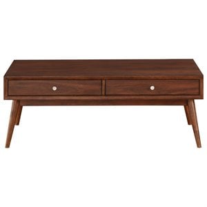 Pemberly Row Contemporary Wood 2-Drawer Coffee Table with Shelf in Brown