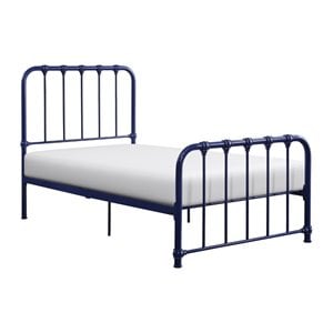 Pemberly Row Twin Metal Platform Bed with Rounded Profile in Navy Blue