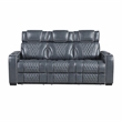 Pemberly Row Leather Power Double Reclining Sofa with Power Headrests in Blue