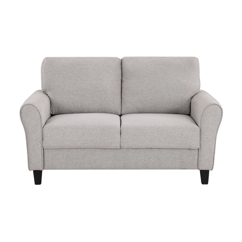 Pemberly Row Transitional Solid Wood and Polyester Love Seat in Gray/Sand Brown
