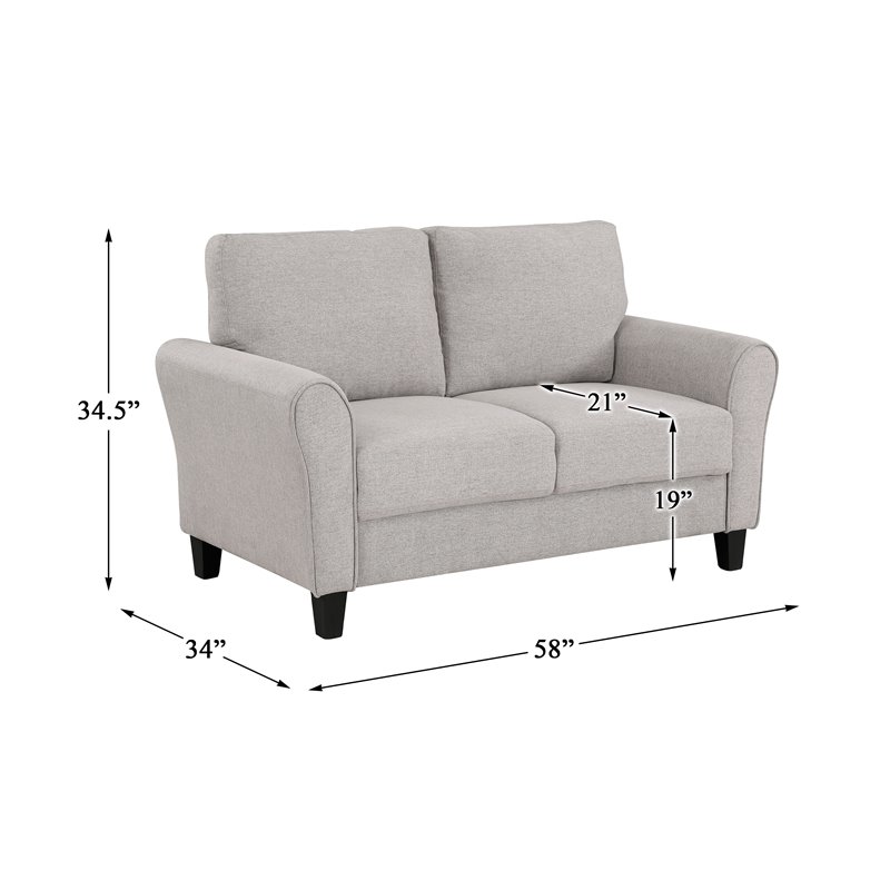 Pemberly Row Transitional Solid Wood and Polyester Love Seat in Gray/Sand Brown