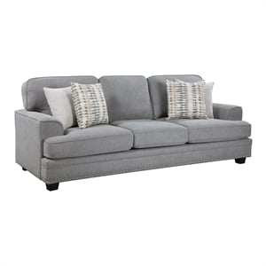 Pemberly Row Chenille Fabric Sofa with Nailhead Trim and Pillows in Gray