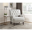 Pemberly Row Button-Tufted Textured Accent Chair with Nailhead Trim in Beige