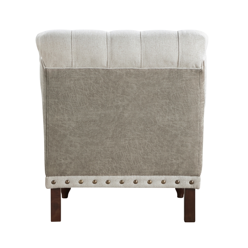 Pemberly Row Button-Tufted Textured Accent Chair with Nailhead Trim in Beige