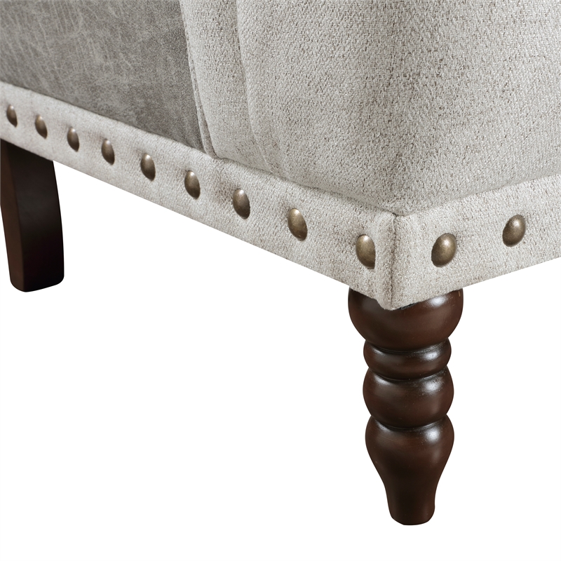 Pemberly Row Button-Tufted Textured Accent Chair with Nailhead Trim in Beige