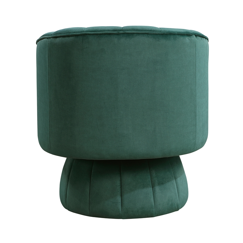 Pemberly Row Velvet Swivel Barrel Accent Chair with Channel Stitching in Green