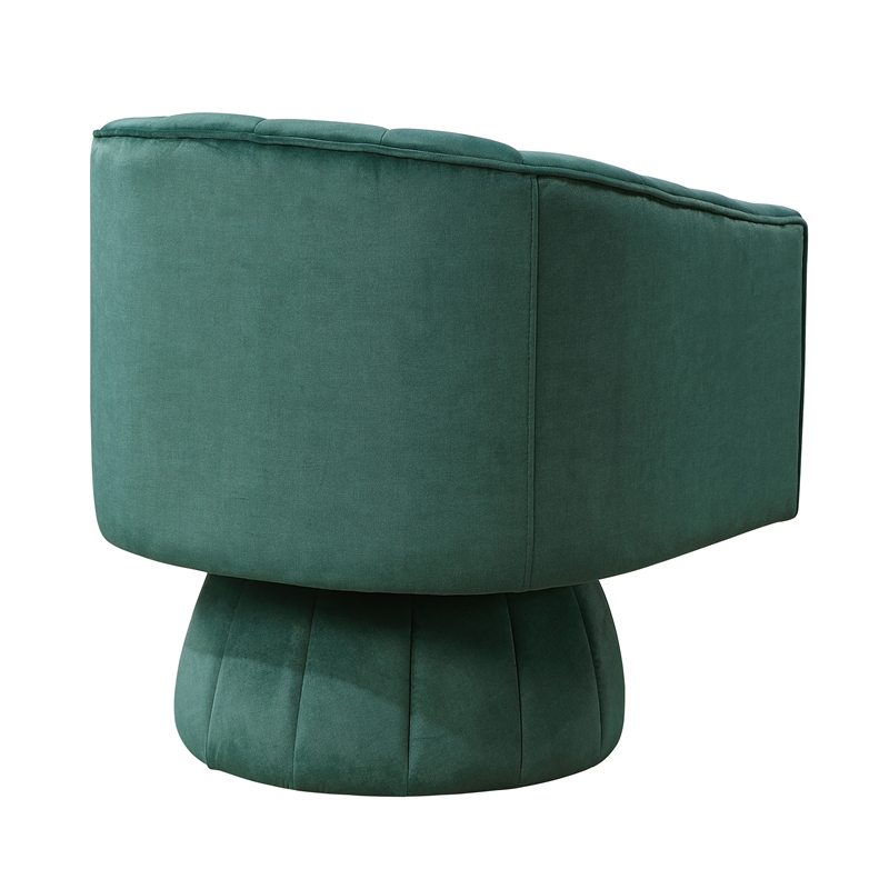 Pemberly Row Velvet Swivel Barrel Accent Chair with Channel Stitching in Green
