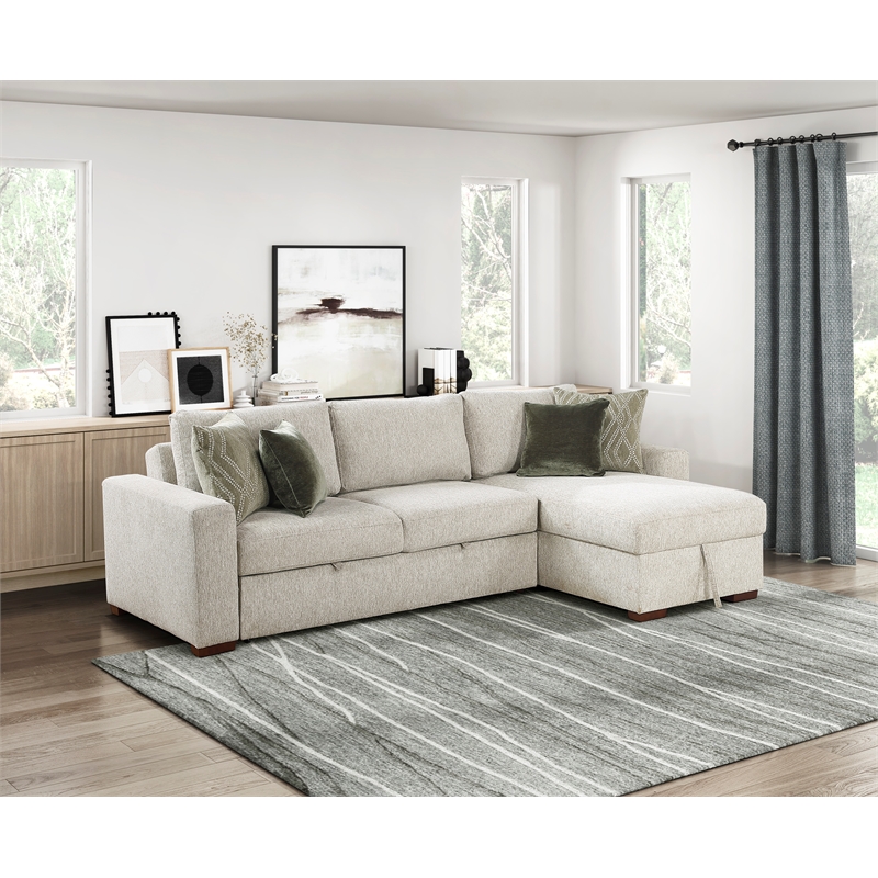 Pemberly Row 2-Pc Sectional Sleeper with Reversible Chaise in Sage Sand