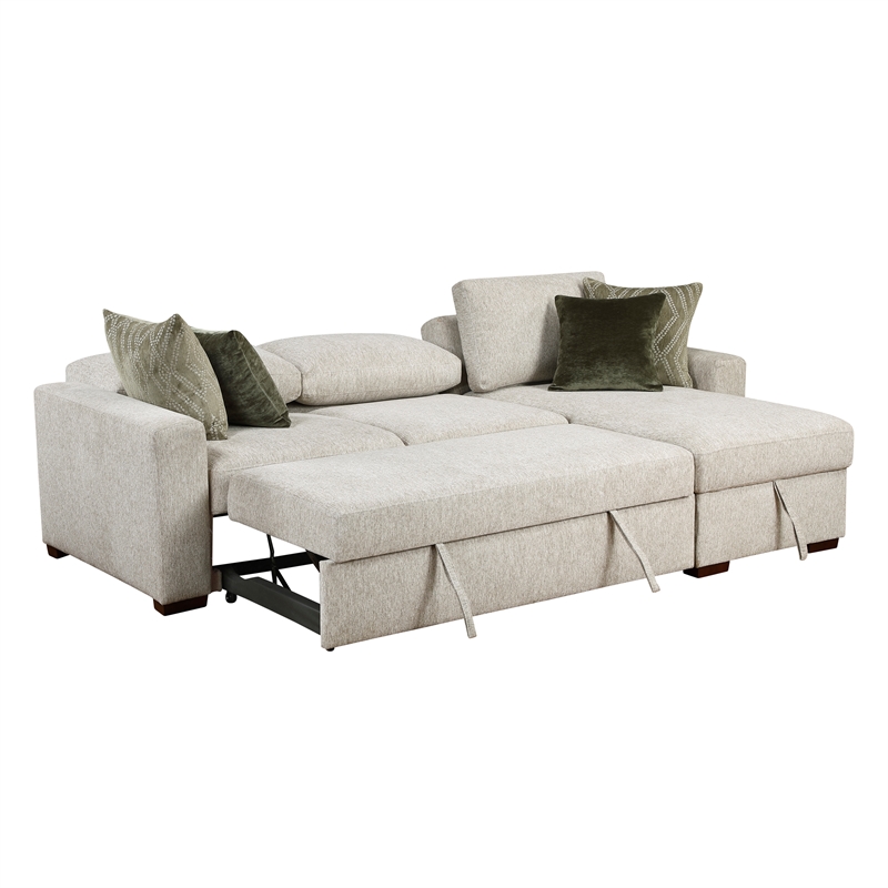 Pemberly Row 2-Pc Sectional Sleeper with Reversible Chaise in Sage Sand