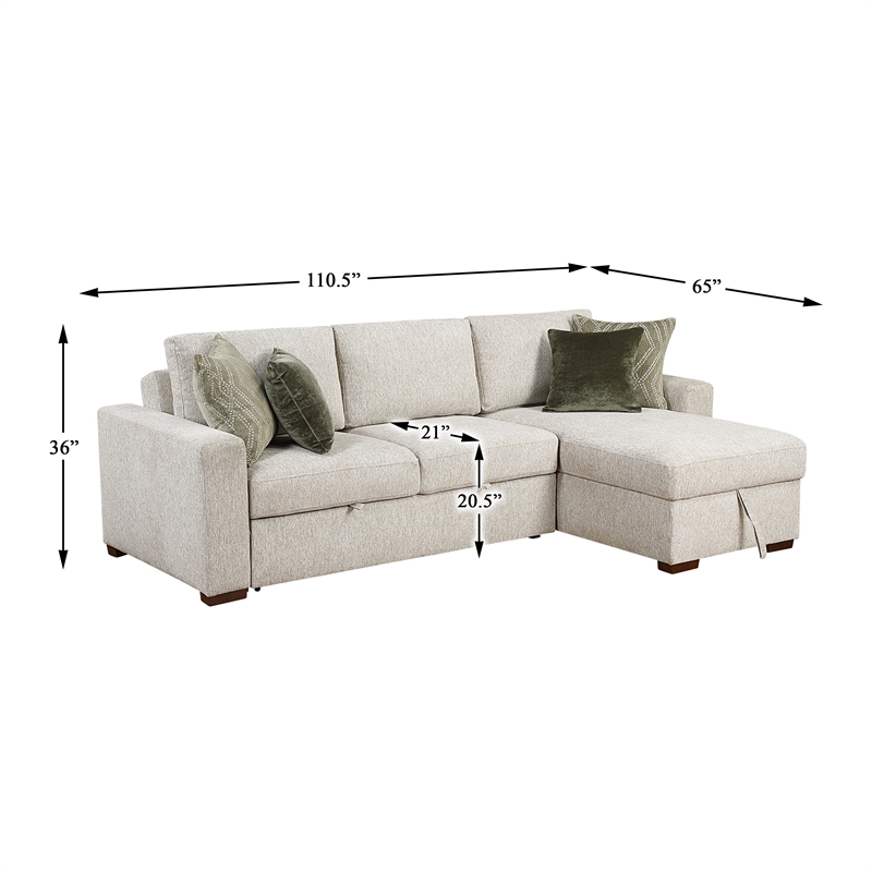 Pemberly Row 2-Pc Sectional Sleeper with Reversible Chaise in Sage Sand