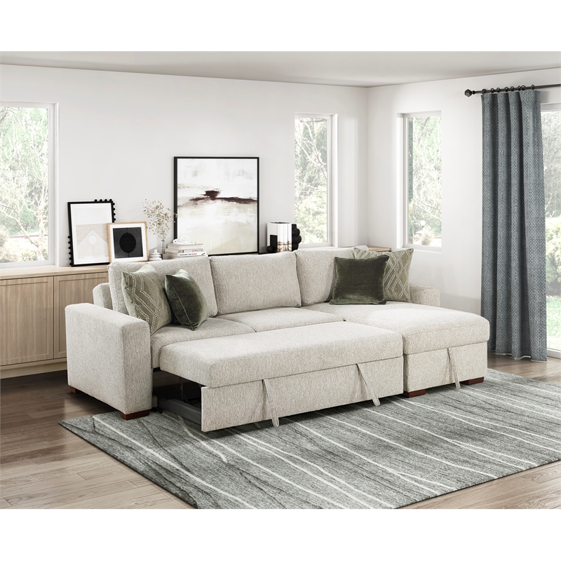 Pemberly Row 2-Pc Sectional Sleeper with Reversible Chaise in Sage Sand
