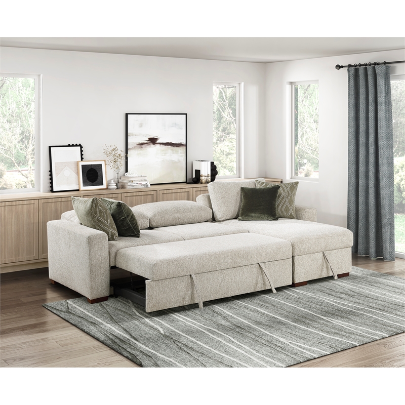 Pemberly Row 2-Pc Sectional Sleeper with Reversible Chaise in Sage Sand