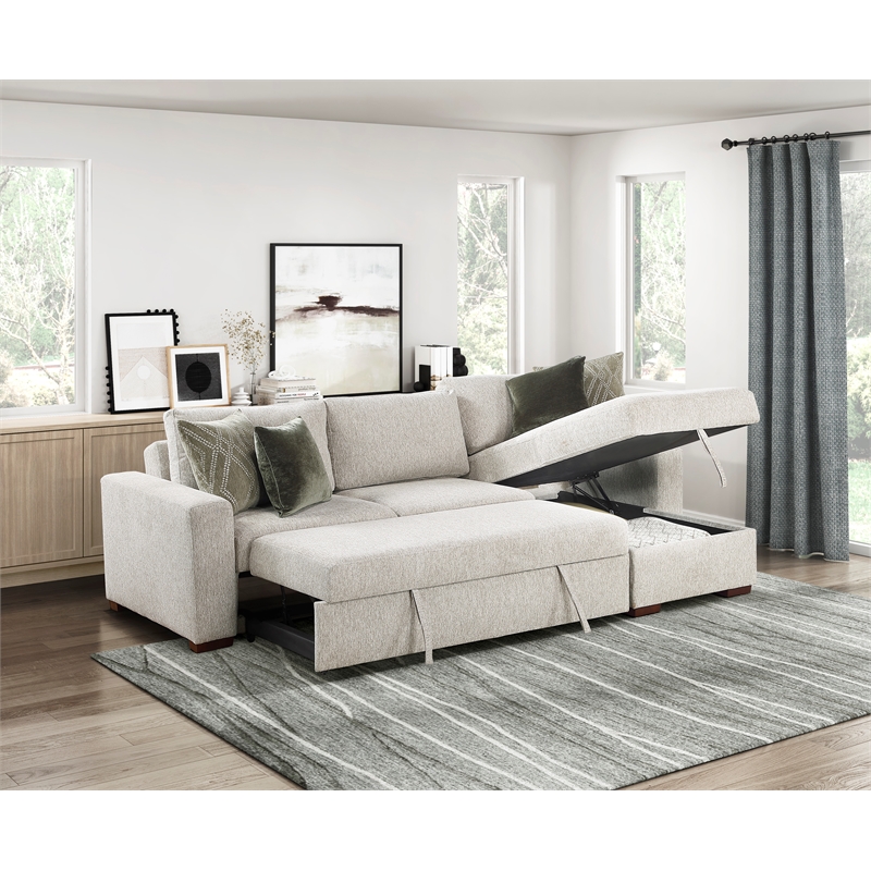 Pemberly Row 2-Pc Sectional Sleeper with Reversible Chaise in Sage Sand