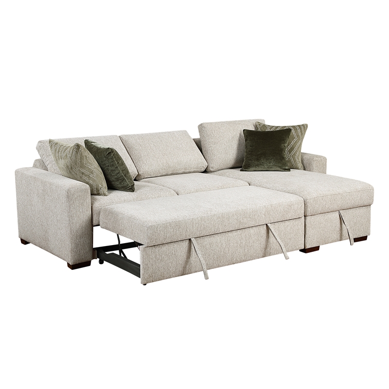 Pemberly Row 2-Pc Sectional Sleeper with Reversible Chaise in Sage Sand