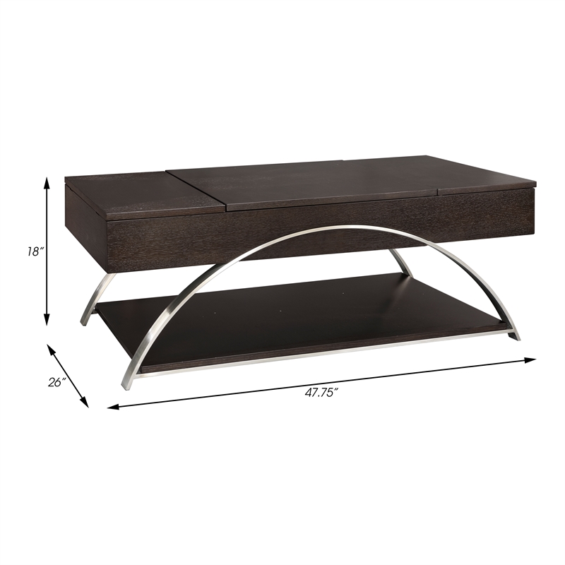 Pemberly Row Metal and Wood Lift Top Coffee Table with Storage in Espresso