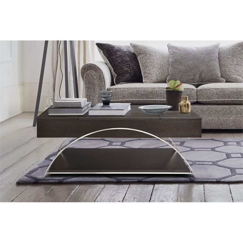 Pemberly Row Metal and Wood Lift Top Coffee Table with Storage in Espresso