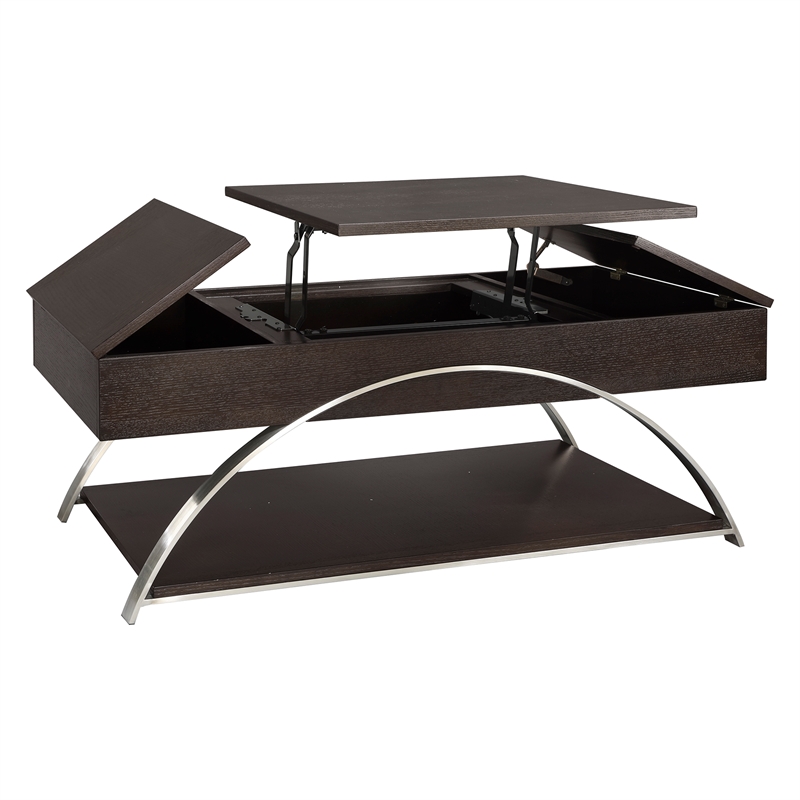 Pemberly Row Metal and Wood Lift Top Coffee Table with Storage in Espresso