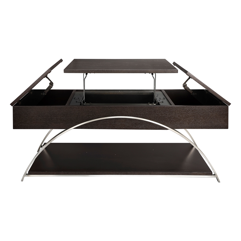 Pemberly Row Metal and Wood Lift Top Coffee Table with Storage in Espresso