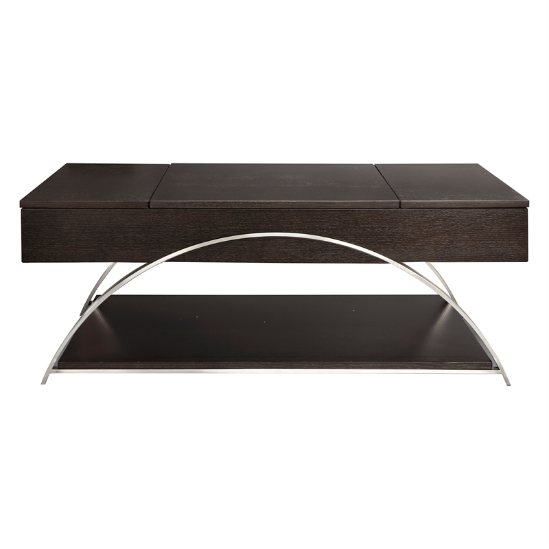 Pemberly Row Metal and Wood Lift Top Coffee Table with Storage in Espresso